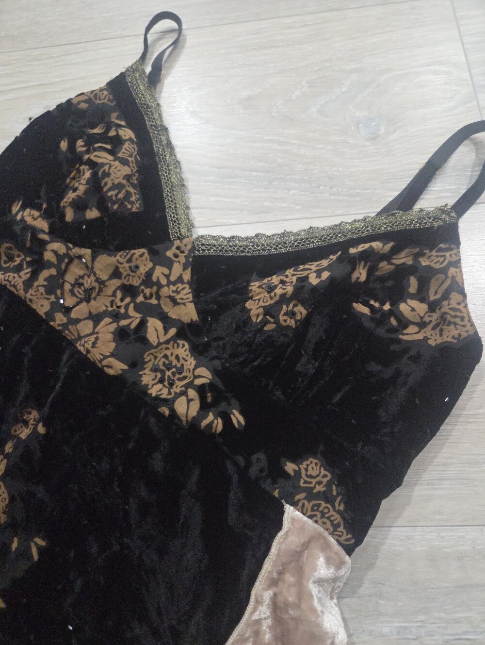 Crushed Velvet Midi Dress Taylor and Hyde Brown Floral Beaded Juniors XL - Picture 4 of 9